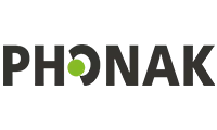Phonak Logo mit grünem Blatt auf weißem Hintergrund